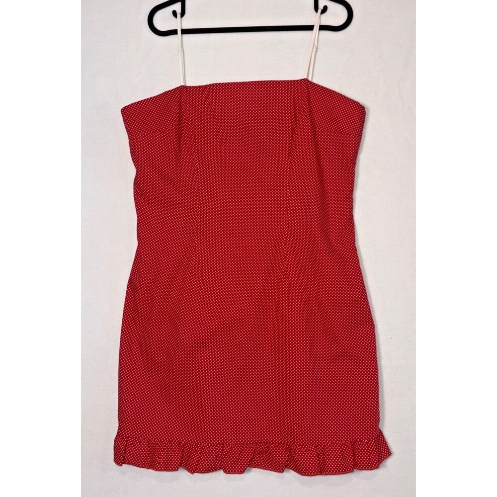 Eggie Red With Stars Adjustable Strap Dress Ruffle Edge Sz XL Trendy Patriotic